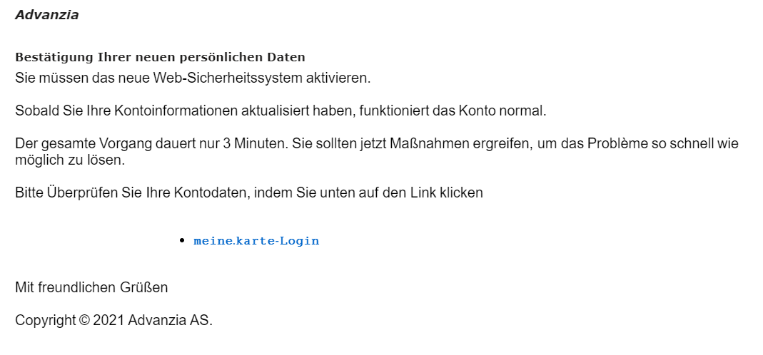 Advanzia Phishing