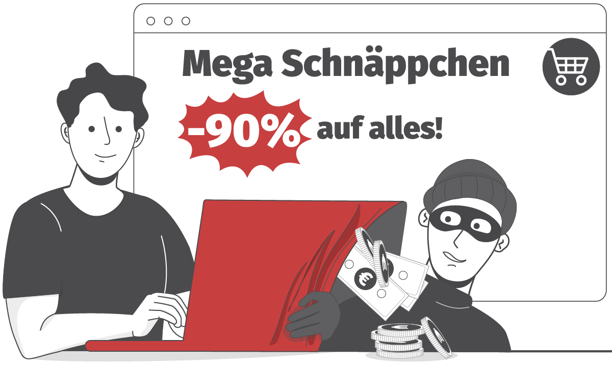Visuelle Darstellung eines Online-Shops. Darauf eine Lupe.
