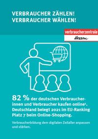 Kampagnenflyer zur Landtagswahl 2023 in Hessen: Online-Shopping - Verbraucherbildung dem digitalen Zeitalter anpassen und stärken