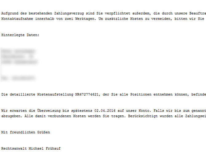 Screenshot E-Mail mit Fake-Rechnung