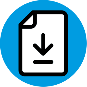 Icon Blatt Papier auf blauem Kreis für Download 