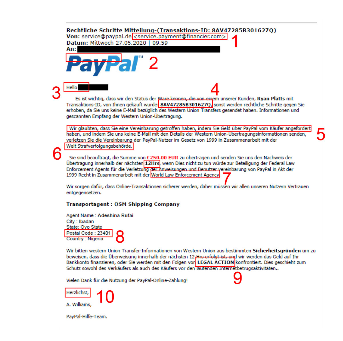 Gefälschte PayPal-Mail im Rahmen eines Betrugs auf ebay Kleinanzeigen   
