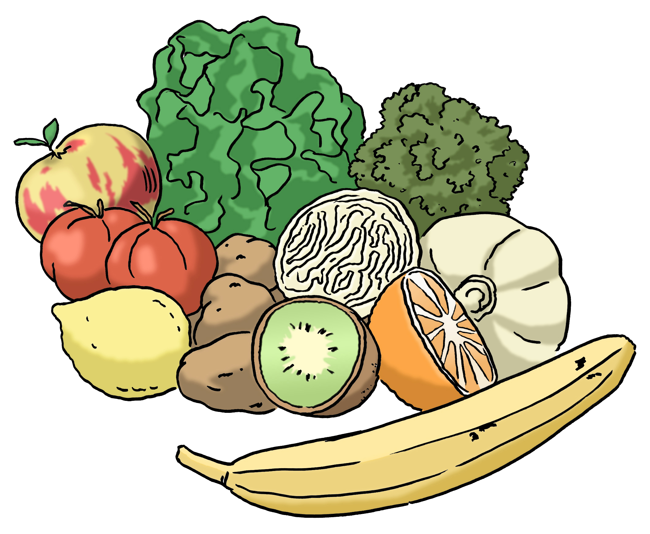 Verschiedenes Obst und Gemüse (Zeichnung)