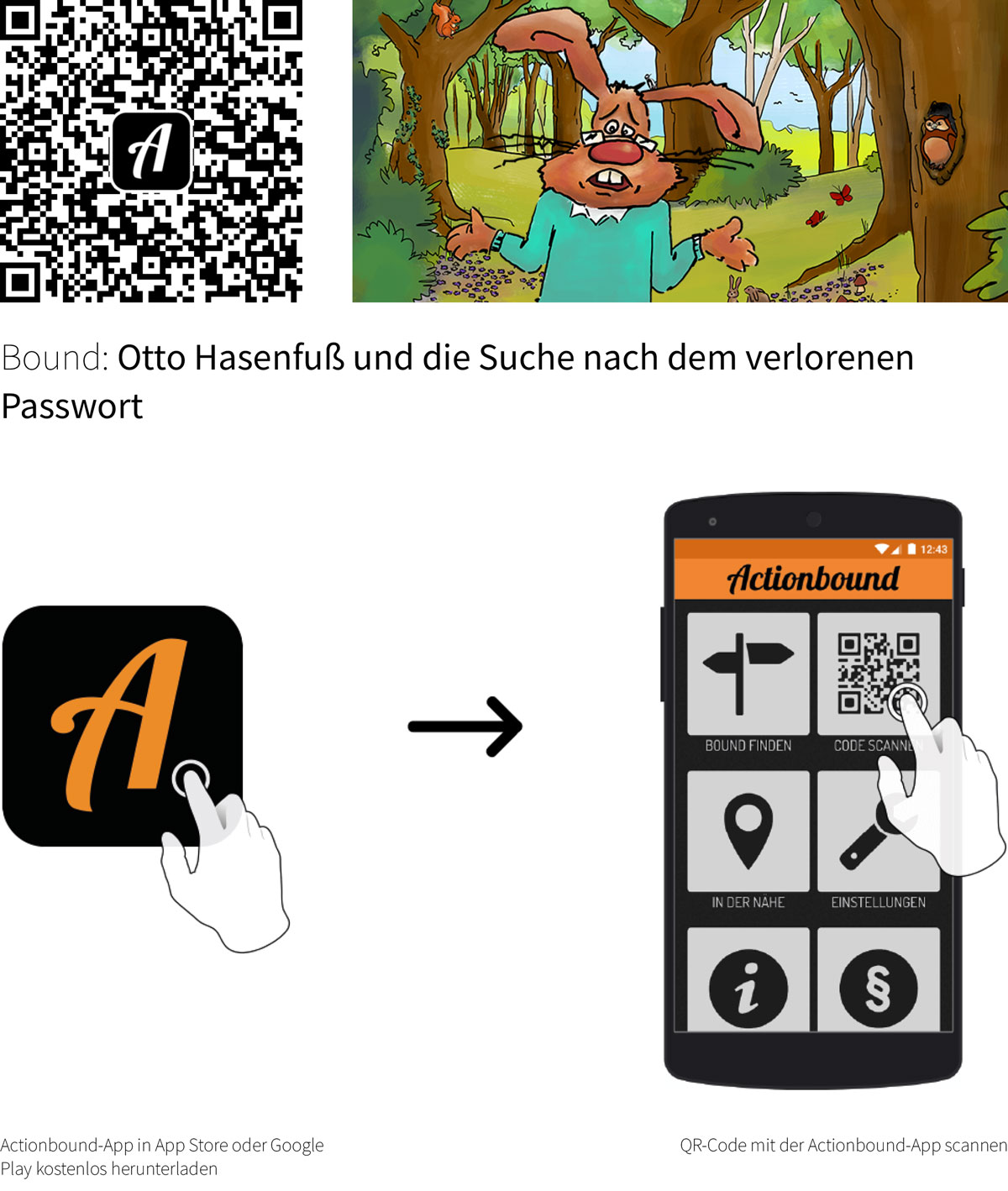 QR-Code und Startanleitung zur Smartphone-Rallye "Otto Hasenfuß"