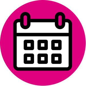 Icon Kalender auf pinkfarbemem Kreis