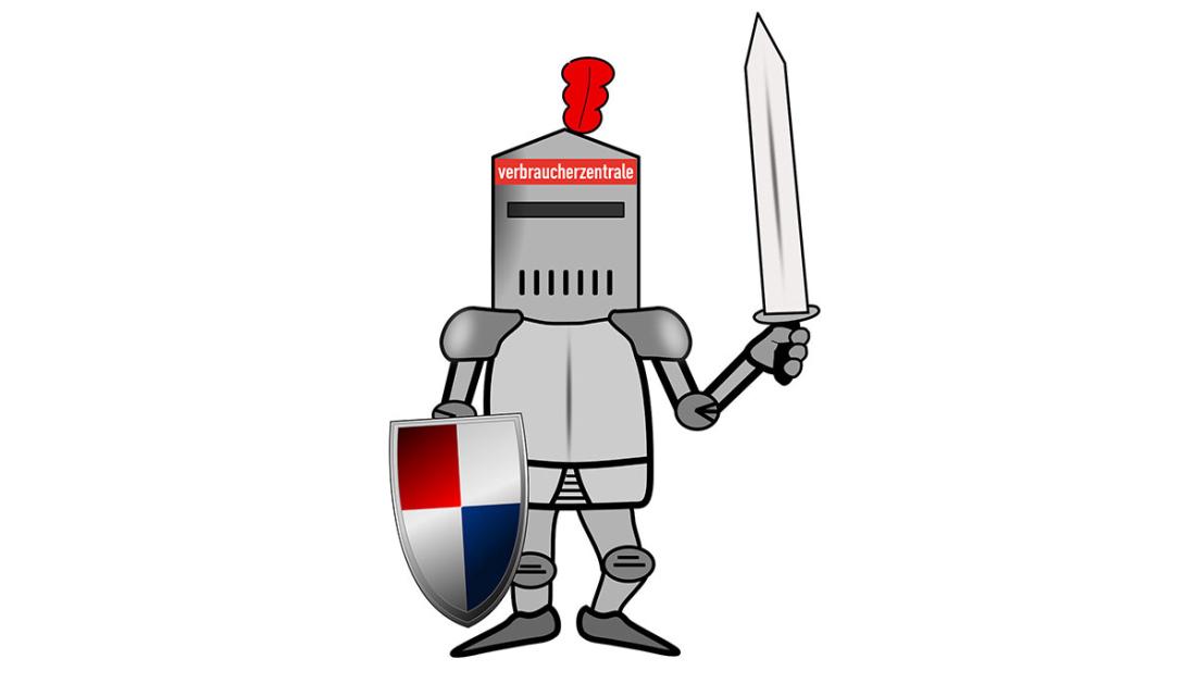 Ritterfigur mit dem Logo der Verbraucherzentrale am Helm
