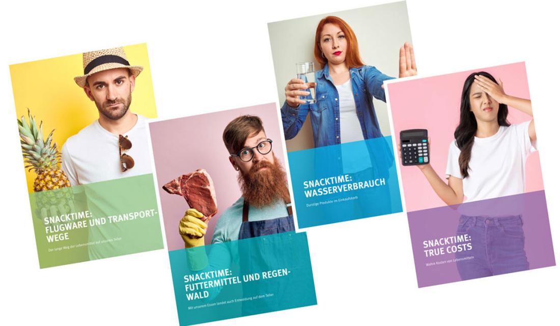 Vier Titelbilder des Unterrichtsmaterials KlimaSnackbar