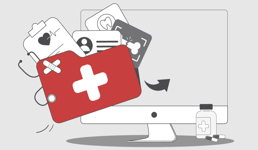 Ein Erste-Hilfe-Koffer, Medikamente und Gesundheitskarten. Symbol für Änderungen im Bereich Gesundheit und Medikamente.