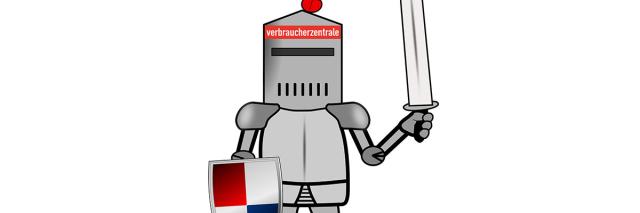 Ritterfigur mit dem Logo der Verbraucherzentrale am Helm