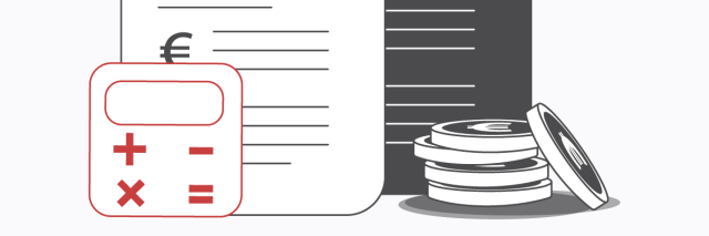 Taschenrechner und Münzen vor Gas und Strom Rechnung