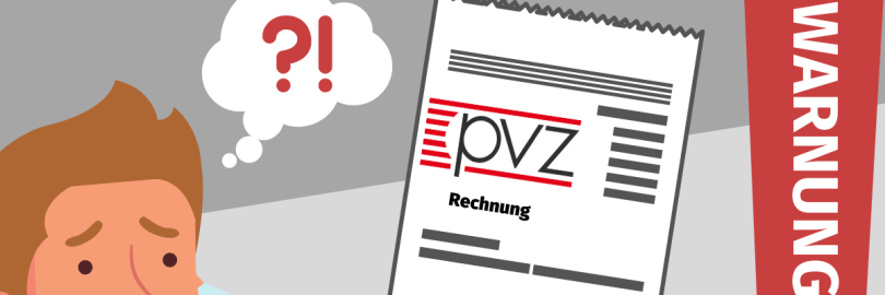 Eine Person hat Fragezeichen im Kopf und schaut auf eine Rechnung der PVZ.
