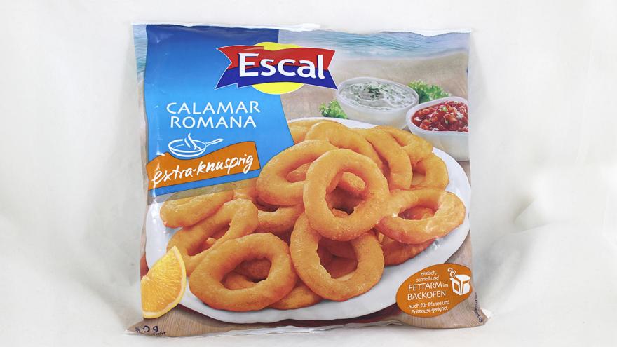 Tiefkühl-Tintenfischzubereitung Escal Calamar aus Formfisch, Verpackung Vorderseite