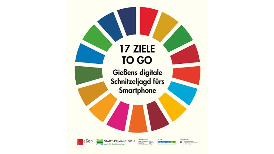 Logo der Aktion "17  Ziele to go" mit dem Farbkreis der Nachhaltigleitsziele