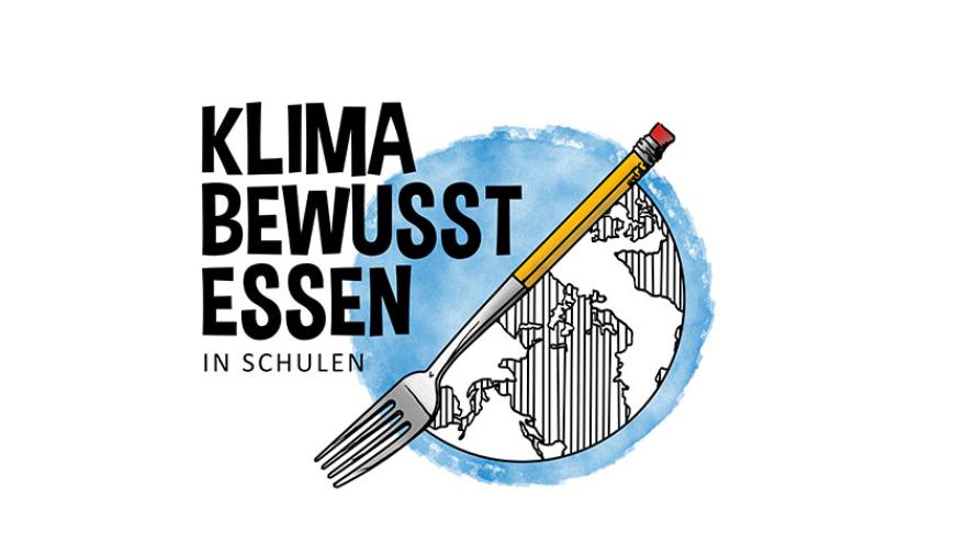 Weltkugel und leistift: Signet des Projekts "Klimabewusst essen in Schulen"