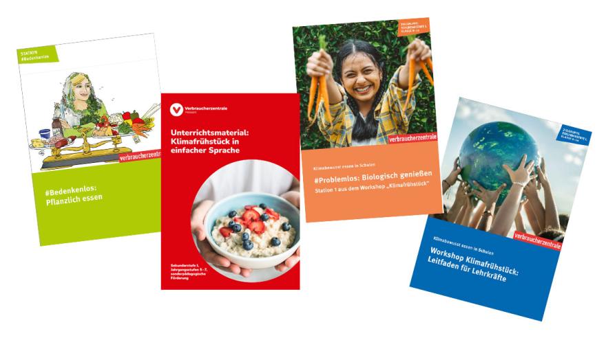 Titelseiten der Unterrichtsmaterialien für Klasse und 5-7, 8-10 und Einfache Sprache