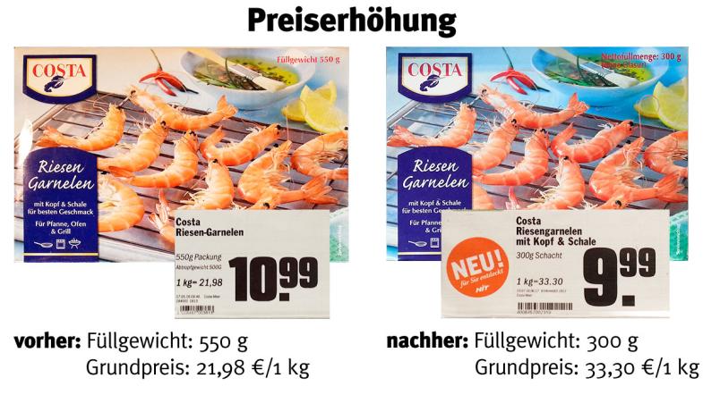 Die Verpackung von Garnelen der Marke Costa