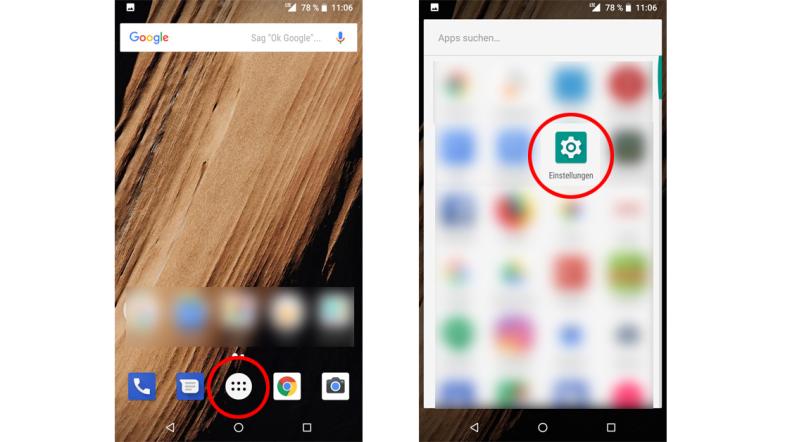 Screenshots von einem Android-Smartphone: Startbildschirm und Launcher.