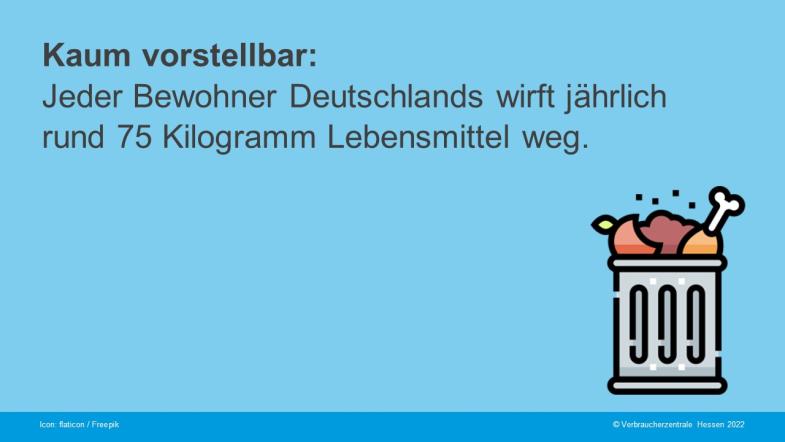 Kaum vorstellbar: Jeder Bewohner Deutschlands wirft jährlich rund 75 Kilogramm Lebensmittel weg. 